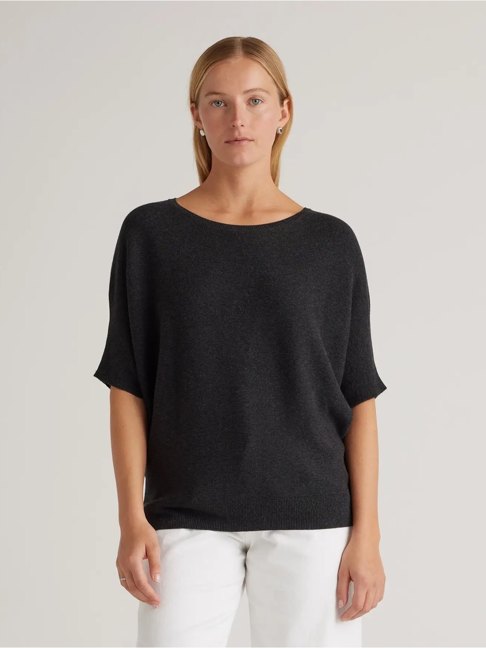 Quince Lightweight Cotton Cashmere Link-Stitch Dolman Sweater